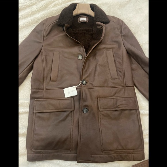 Brunello Cucinelli Mens Shearling Leather Brown Jacket Sz M - Picture 2 of 12